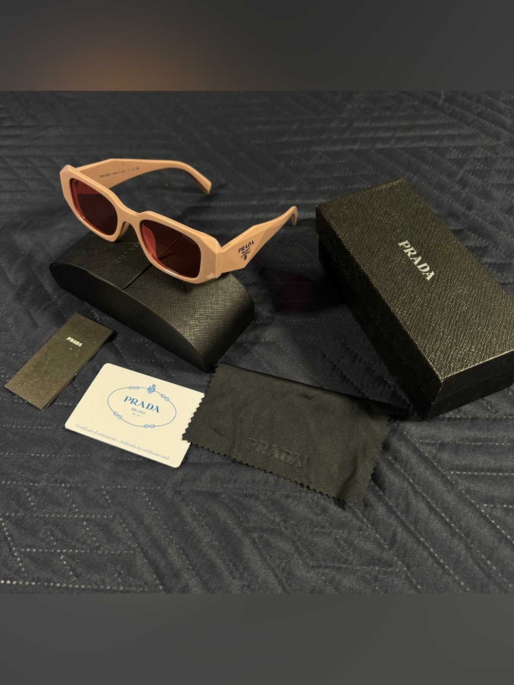 Prada Beige Frame Sunglasses with Burgundy Lenses